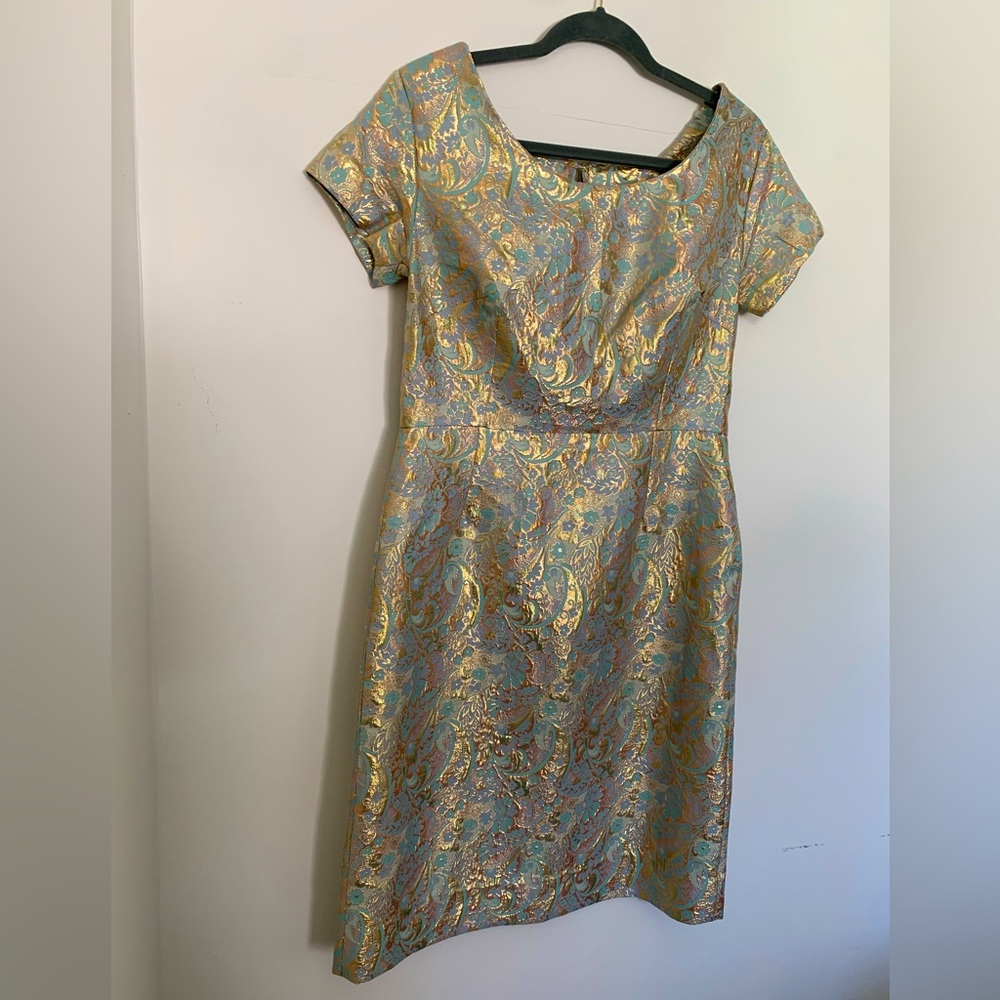 Hand Sewn Metallic Paisley Pencil Style Dress